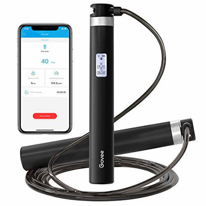 Picture of Govee Smart Jump Rope, Skipping Rope with App Data Tracking, Calories Counting, Adjustable Length, Three Skipping Modes for Fitness, Exercise, Training, Workout for Men, Women, Children, Black