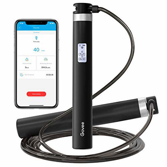 Picture of Govee Smart Jump Rope, Skipping Rope with App Data Tracking, Calories Counting, Adjustable Length, Three Skipping Modes for Fitness, Exercise, Training, Workout for Men, Women, Children, Black