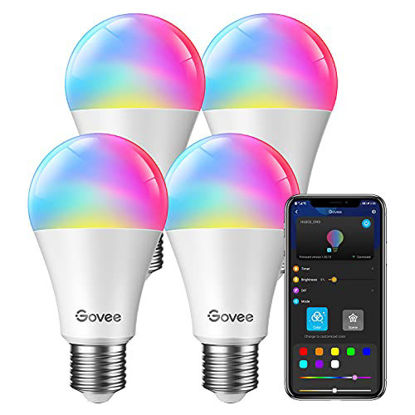 Picture of Govee Smart Light Bulbs, Dimmable RGBWW Color Changing Light Bulbs, Work with Alexa & Google Assistant, No Hub Required RGB Light Bulbs, 9W 60W Equivalent A19 LED Bulbs for Bedroom Living Room, 4 Pack