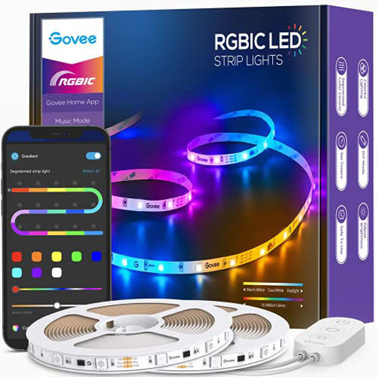 Picture of Govee 65.6ft RGBIC LED Strip Lights, Color Changing LED Strips, App Control via Bluetooth, Smart Segmented Control, Multiple Scenes, Enhanced Music Sync LED Lights for Bedroom, Christmas (2 X 32.8ft)