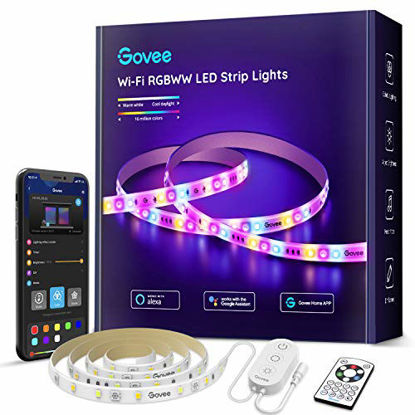 Picture of Govee Smart RGBWW LED Strip Lights, Warm and Cool White, Works with Alexa & Google Assistant, App and Remote Control, Bright 216 LEDs, 9.8ft for TV, Cabinet, Desk