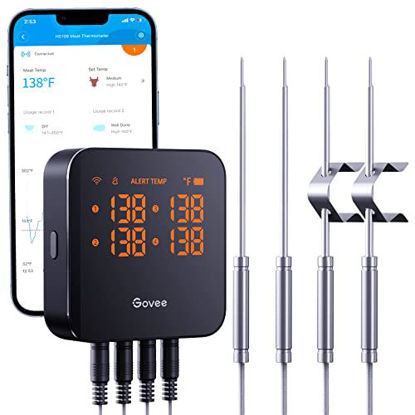 Picture of Govee Wireless WiFi Meat Thermometer, Smart Grilling Digital Bluetooth Thermometer with 4 Probes, Remotely Monitor Temperatures, Alert Notifications for Grill, BBQ, Oven, Smoking(not Support 5G WiFi)