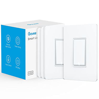Picture of Govee Smart Light Switch, 2.4GHz Single Pole Wi-Fi Light Switch with App and Remotely Control, Works with Alexa and Google Assistant, No Hub Required, Neutral Wire Needed, FCC and ETL Certified,4 Pack
