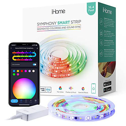 Picture of iHome Symphony Segmented LED Smart Strip IP44 Weatherproof, RGBIC Color Changing + Music Sound Sync WiFi Strip Lights, Compatible with Alexa and Google Home, 16.4 ft