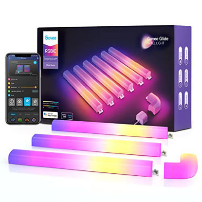 Picture of Govee Glide RGBIC Smart Wall Light, Multicolor Customizable, Music Sync Home Decor LED Light Bar for Gaming and Streaming, with 40+ Dynamic Scenes, Alexa and Google Assistant, 6 Pcs and 1 Corner