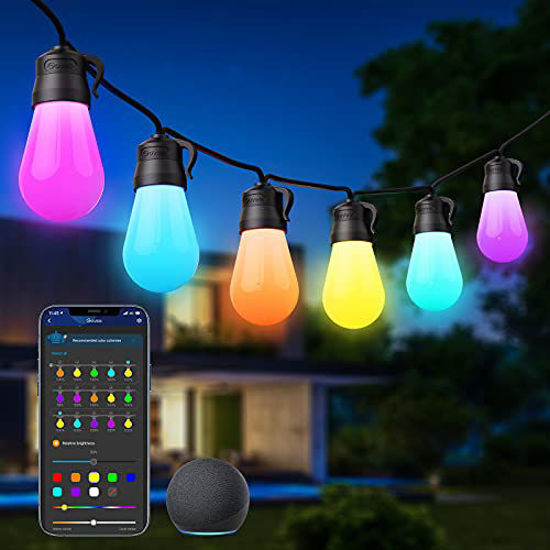 Picture of Govee Outdoor String Lights, RGBW 48ft Patio Lights, Multi-Color Smart LED Bulbs Works with Alexa, WiFi and Bluetooth Control, IP65 Waterproof, 40 Scene Modes, Dimmable for Garden, Backyard, Party