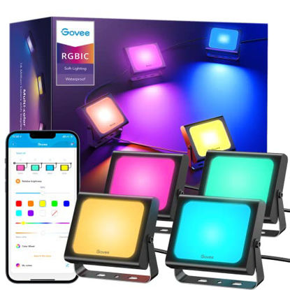 Picture of Govee Flood Lights Outdoor, RGBIC Smart Flood Lights 4 Pack with App Control, Color Changing 2700-6500K Led Stage Lights Works with Alexa, IP66 Waterproof 28 Scene Modes DIY Mode for Christmas Yard
