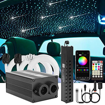 Picture of CHINLY Meteor Twinkle 370pcs 9.8ft (0.03in+0.04in+0.06in) Bluetooth RGBW LED Fiber Optic Headliner Light Kit APP/Remote Music Mode +Shooting Stars Light kit+Adapter+Cigarette Lighter for Car/Ceiling