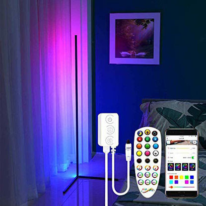 Picture of Led Floor Lamp, 61'' RGBIC Color Changing Led Corner Floor Lamp with APP and Remote Control, Music Sync, Scene and Timer Switch Mode, Standing Corner Lamp Atmosphere Lamp for Living Room Bedroom