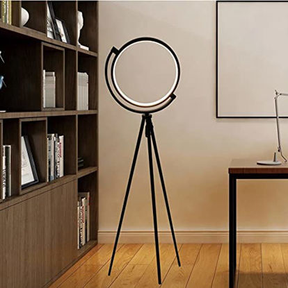 Picture of MODIRNATION 'Eclipse' Modern LED Floor Tripod Lamp, Minimalist Design, Stylish Ring Shaped Metal Adjustable Light for Living Room, Bedroom, Home and Office