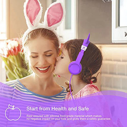 Picture of iClever HS01 Food Grade Kids Headphones with Microphone, 85/94dB Volume Control, Hello Kitty Cat Ear Headphones for Kids Boys Girls, Childrens Headphones for Online School/Travel/Tablet, Purple
