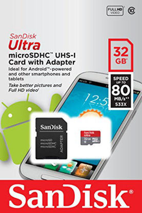 Picture of SanDisk Ultra 32GB microSDHC UHS-I Card with Adapter, Silver, Standard Packaging (SDSQUNC-032G-GN6MA)