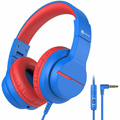 Picture of iClever HS19 Kids Headphones with Microphone for School, Volume Limiter 85/94dB, Over-Ear Girls Boys Headphones for Kids with Shareport, Foldable Wired Headphones for iPad/Fire Tablet/Travel, Blue