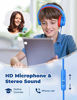 Picture of iClever HS19 Kids Headphones with Microphone for School, Volume Limiter 85/94dB, Over-Ear Girls Boys Headphones for Kids with Shareport, Foldable Wired Headphones for iPad/Fire Tablet/Travel, Blue