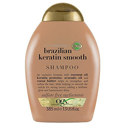 Picture of OGX Ever Straightening + Brazilian Keratin Therapy Smoothing Shampoo with Coconut Oil, Cocoa Butter & Avocado Oil for Lustrous, Shiny Hair, Paraben-Free, Sulfate-Free Surfactants, 13 floz