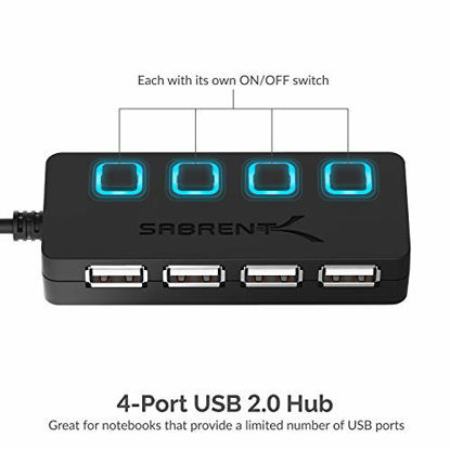 Picture of Sabrent 4-Port USB 2.0 Data Hub with Individual LED lit Power Switches [Charging NOT Supported] for Mac & PC (HB-UMLS)