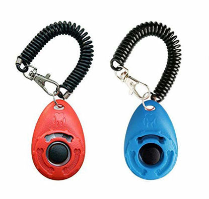 Picture of OYEFLY Dog Training Clicker with Wrist Strap Durable Lightweight Easy to Use, Pet Training Clicker for Cats Puppy Birds Horses. Perfect for Behavioral Training 2-Pack (Red and Blue)