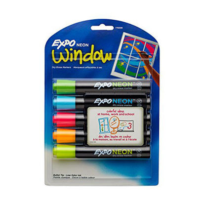 Picture of EXPO Dry Erase Neon Markers | Bullet Tip Dry Erase Markers | Whiteboard Markers, Assorted Colors, 5 Count