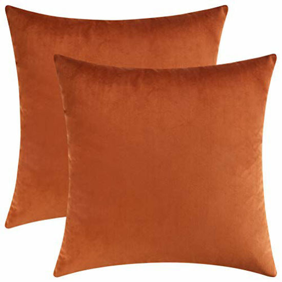 Picture of Mixhug Set of 2 Cozy Velvet Square Decorative Throw Pillow Covers for Couch and Bed, Burnt Orange, 18 x 18 Inches