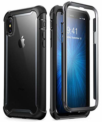 Picture of i-Blason Case for iPhone X 2017/ iPhone Xs 2018, Ares Full-Body Rugged Clear Bumper Case with Built-in Screen Protector (Black)