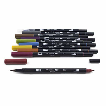 Picture of Tombow 56186 Dual Brush Pen Art Markers, Muted, 10-Pack. Blendable, Brush and Fine Tip Markers