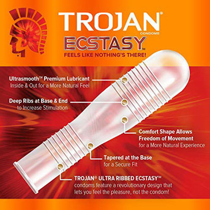 Picture of TROJAN Ultra Ribbed Ecstasy Lubricated Condoms, 10 Count
