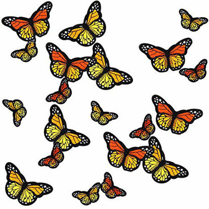 Picture of 20pcs Monarch Butterfly Iron on Patches, 2 Size Embroidered Sew Applique Repair Patch