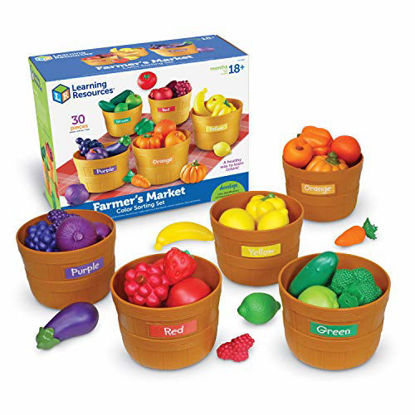 Picture of Learning Resources Farmer's Market Color Sorting Set, Pretend Play Toys for Toddlers, Play Food for Kids, Fruits and Vegetables Toy, 30 Piece Set, Ages 18+ months