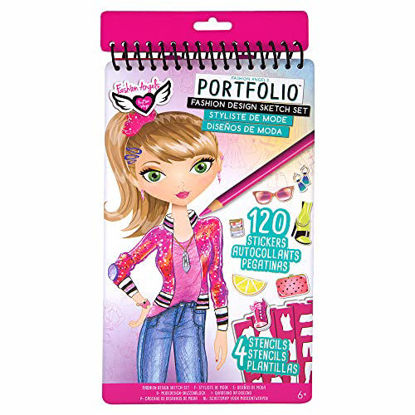 Picture of Fashion Angels Fashion Design Sketch Kit - Compact Portfolio Sketchbook for Girls, Fashion Coloring Book for Kids Ages 6+ and Up, Comes with Stencils and Stickers