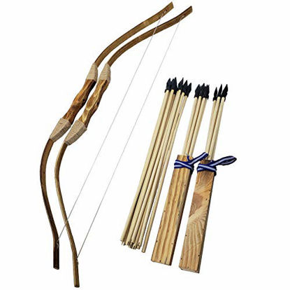 Picture of Adventure Awaits! - 2-Pack Handmade Wooden Bow and Arrow Set - 20 Wood Arrows and 2 Quivers - for Outdoor Play