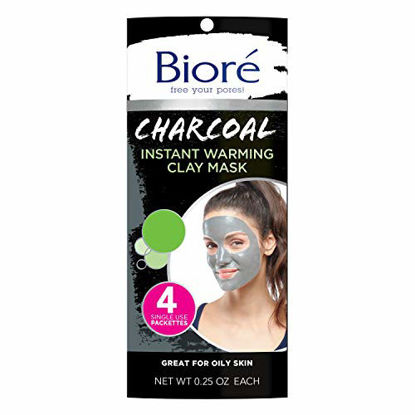 Picture of Bioré Charcoal Instantly Warming Clay Facial Mask for Oily Skin, with Natural Charcoal, Cleanse Clogged Pores, Dermatologist Tested, Non-Comedogenic, Oil Free,1 Pack (4 Count)