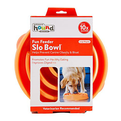 Picture of Outward Hound Fun Feeder Slo Bowl, Slow Feeder Dog Bowl, Large/Regular, Orange