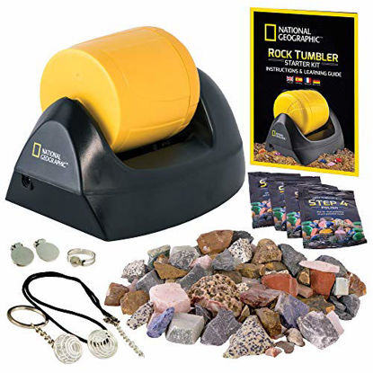 Picture of NATIONAL GEOGRAPHIC Starter Rock Tumbler Kit - Rock Polisher for Kids and Adults, Complete Rock Tumbler Kit, Durable Leak-Proof Tumbler, Rocks, Grit, and 5 Jewelry Fastenings, A Great STEM Hobby