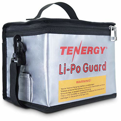 Picture of Tenergy Fireproof and Explosion-Proof Lipo Safe Zipper Bag, with Detachable Shoulder Strap, Battery Bag for Safer Charging and Storage, 8.5 x 6.5 x 5.7inches