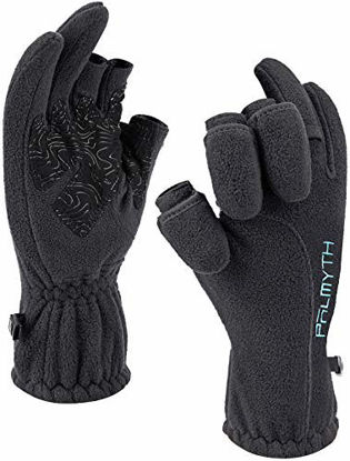 Picture of Palmyth Magnetic Fleece Fishing Gloves Convertible 3-Finger Ice Fishing Gloves Warm for Cold Weather and Winter Men Women Photography Running Outdoor (Black, Large)