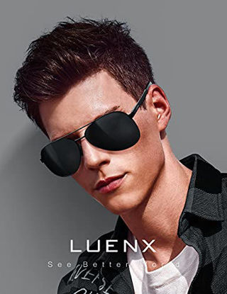 Picture of LUENX Aviator Sunglasses Polarized for Men Women - Non Mirror Driving uv 400 Protection(All Black)