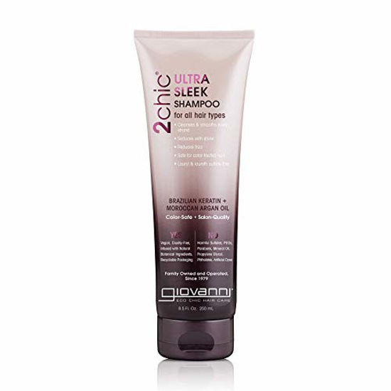 Picture of Giovanni 2chic Ultra Sleek Shampoo with Moroccan Argan Oil & Keratin, Smoothing Anti Frizz Formula, No Sulfates, No Parabens, Color Safe, 8.5 oz. (Pack of 1)