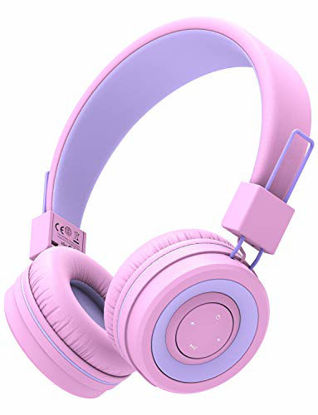 Picture of iClever BTH02 Kids Headphones, Kids Wireless Headphones with MIC, 22H Playtime, Bluetooth 5.0 & Stereo Sound, Foldable, Adjustable Headband, Childrens Headphones for iPad Tablet Home School, Pink
