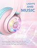 Picture of iClever Cat Ear Bluetooth Headphones RGB LED Light Up Over Ear with Microphone, 74/85/94dB Volume Limiting Comfort Foldable Wireless Headset for PC/Tablet/TV Kids Girls & Boys Teens, BTH13 Pink