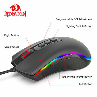 Picture of Redragon M711 Cobra Gaming Mouse with 16.8 Million RGB Color Backlit, 10,000 DPI Adjustable, Comfortable Grip, 7 Programmable Buttons