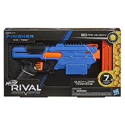 Picture of NERF Rival Finisher XX-700 Blaster -- Quick-Load Magazine, Spring Action, Includes 7 Official Rival Rounds -- Team Blue