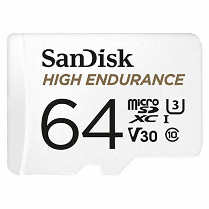 Picture of SanDisk 64GB High Endurance Video MicroSDXC Card with Adapter for Dash Cam and Home Monitoring Systems - C10, U3, V30, 4K UHD, Micro SD Card - SDSQQNR-064G-GN6IA