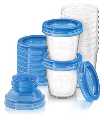 Picture of Philips Avent Breast Milk Storage Cups And Lids, 10 6oz Containers, SCF618/10