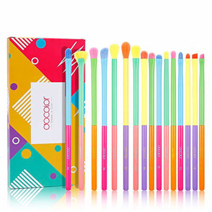 Picture of Docolor Eye Makeup Brushes 16pcs Colorful Eyeshadow Makeup Brush Set Professtional Eyeshadow Brushes with Soft Synthetic Hairs & Real Wood Handle for Eyeshadow, Eyebrow, Eyeliner, Blending