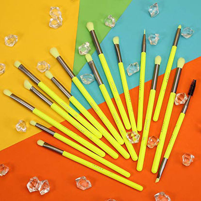 Picture of Docolor Eyeshadow Brush Set 15Pcs Neon Green Eye Makeup Brushes Professional Eye Shadow Blending Concealer Eyebrow Eyelash Eye Liners Premium Synthetic Make Up Brushes with Case