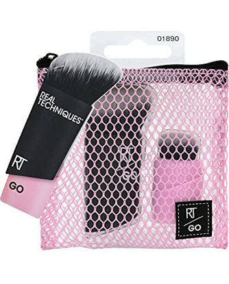 Picture of Real Techniques Go! Mini Travel Makeup Brushes, For Foundation and Highlighter, Set of 2