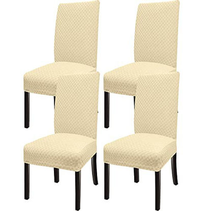 Picture of NORTHERN BROTHERS Dining Chair Covers Set of 4, Stretch Fit Waterproof Washable Removable Spandex Kitchen Table Parsons Chair Protectors Slip Covers, Beige