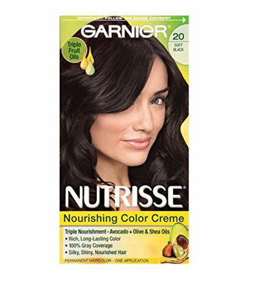 Picture of Garnier Nutrisse Nourishing Hair Color Creme, 20 Soft Black (Black Tea) (Packaging May Vary)