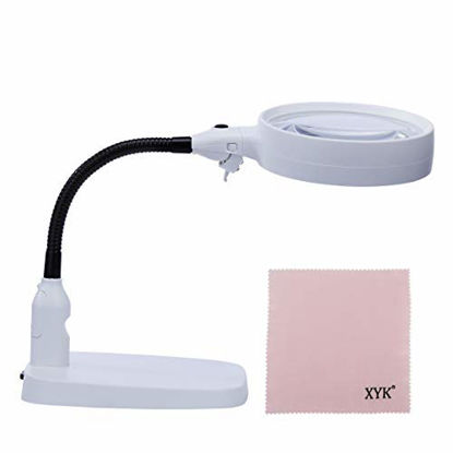 Picture of XYK Large LED Lighted Magnifier with Stand - Folding Design with 6 LED Lamp - Best 10X Hands Free Magnifying Glass with Light for Reading