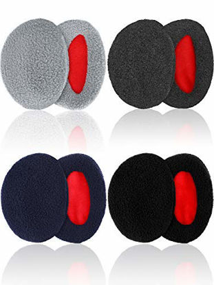 Picture of 4 Pairs Fleece Bandless Ear Warmers Ear Muffs Winter Ear Covers for Women Men (Black, Grey, Navy Blue, Light Grey,, Large)